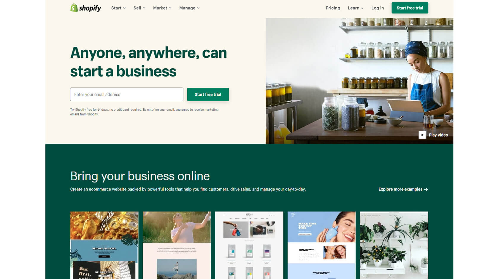 shopify homepage