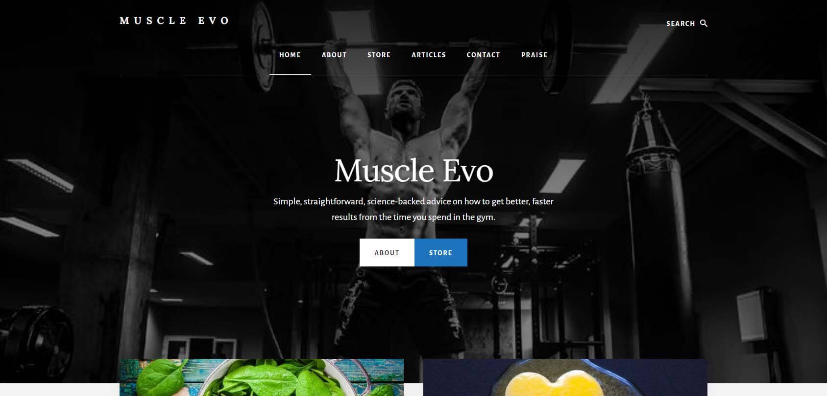 Muscle Evo Homepage