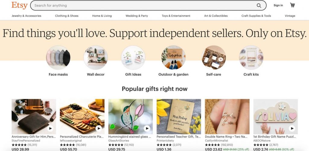 etsy homepage