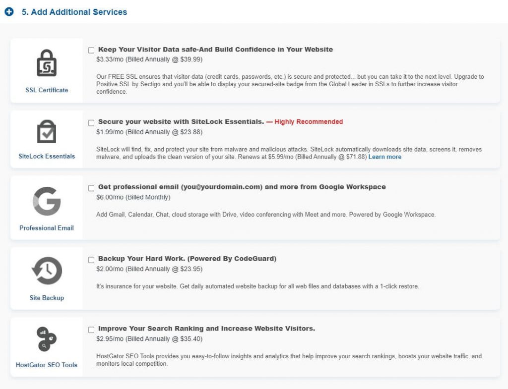 hostgator additional services