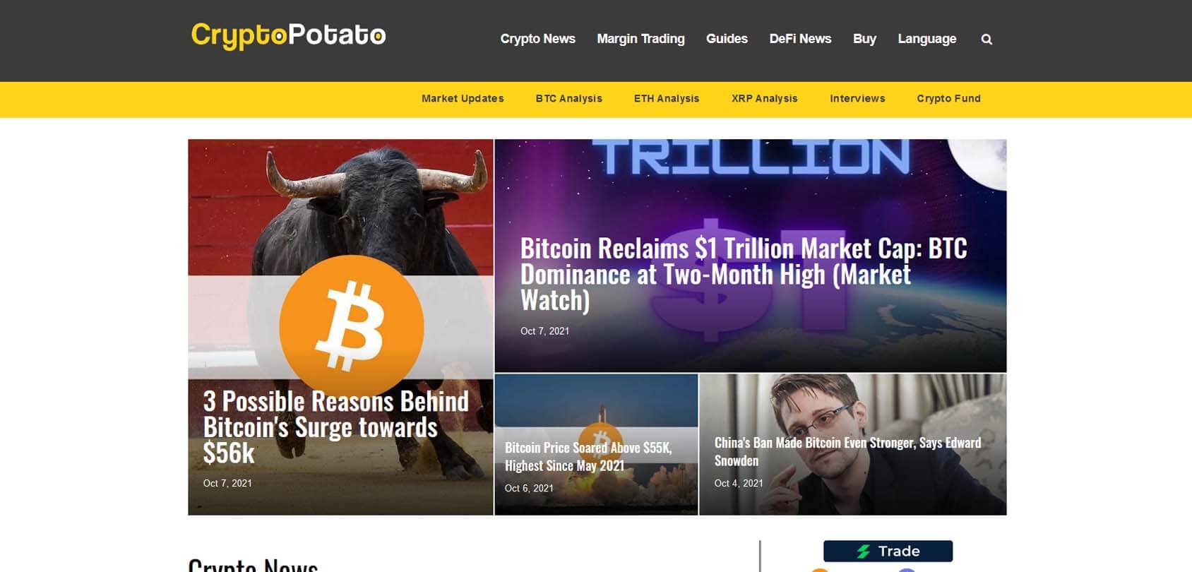 CryptoPotato Homepage