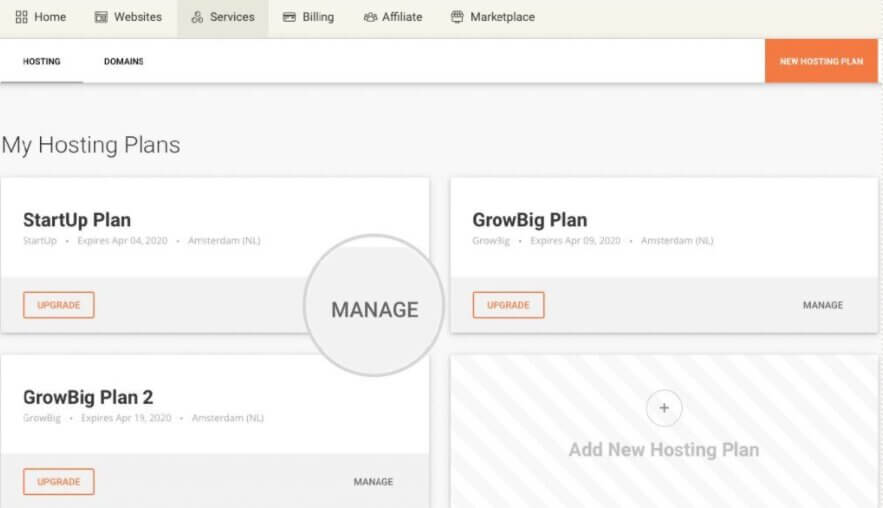 siteground services screen