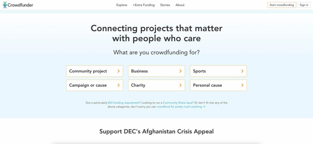 crowdfunder homepage