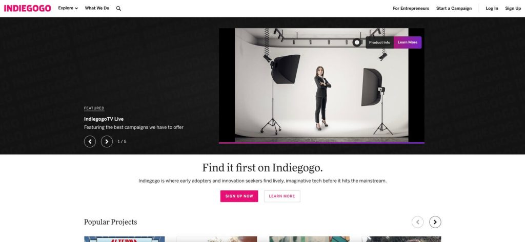 indiegogo homepage