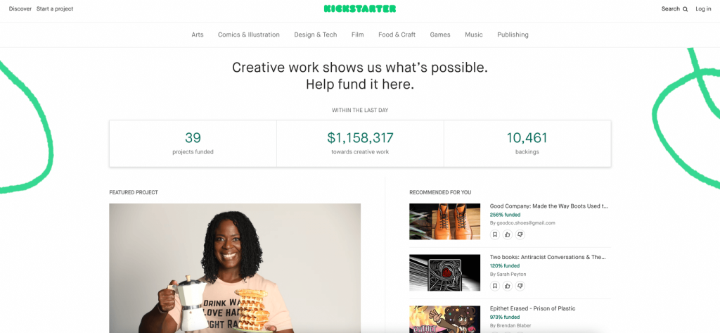kickstarter homepage