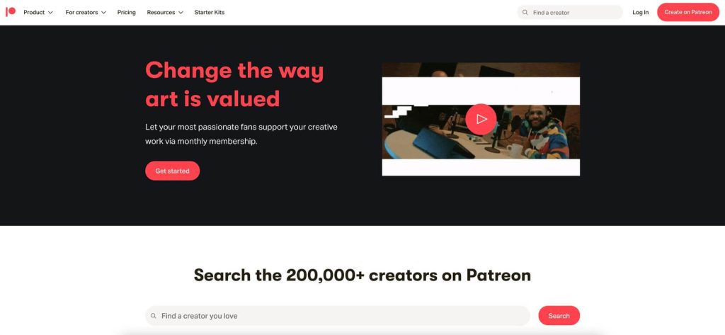 patreon homepage