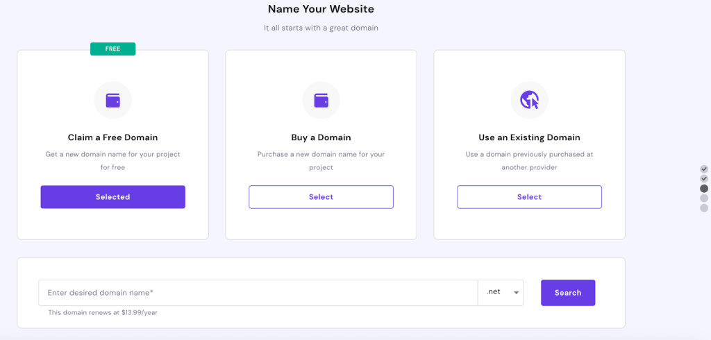hostinger domain name selection screen