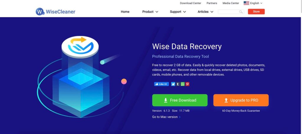 Wise Data Recovery homeage