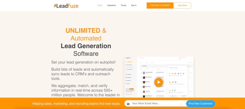 leadfuze homepage