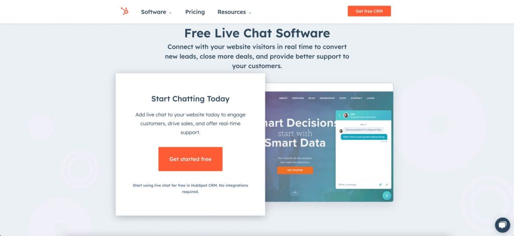 hubspot live chat homepage