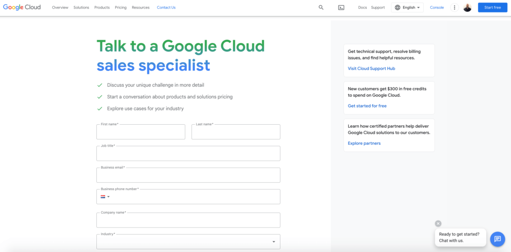 google cloud contact sales specialist