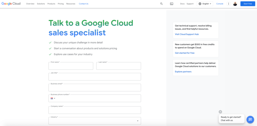 Google Cloud Contact Sales Specialist