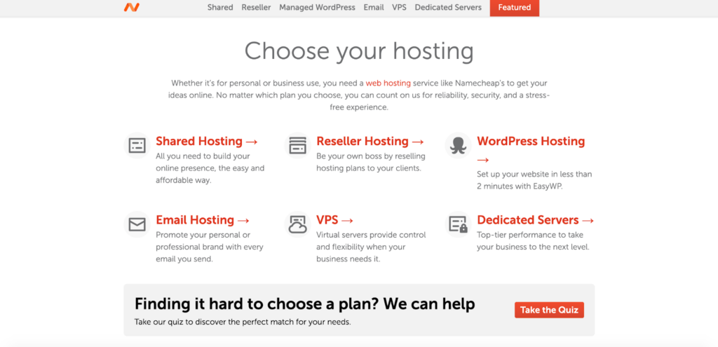 namecheap hosting types
