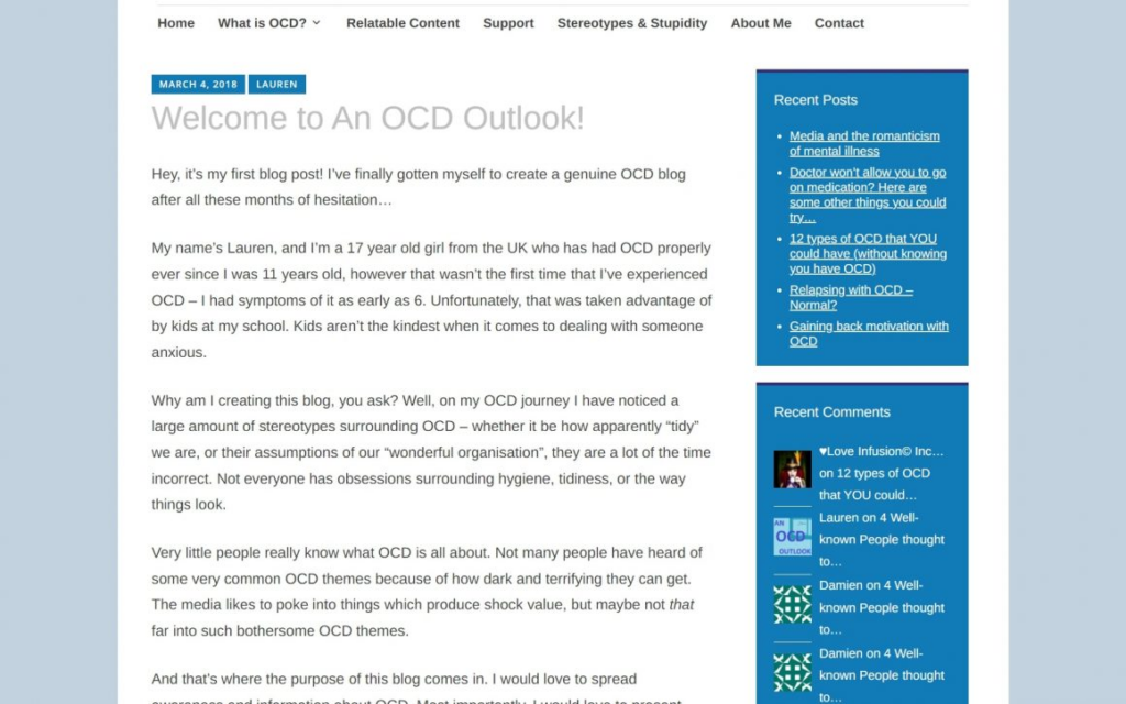 An OCD Outlook first blog post
