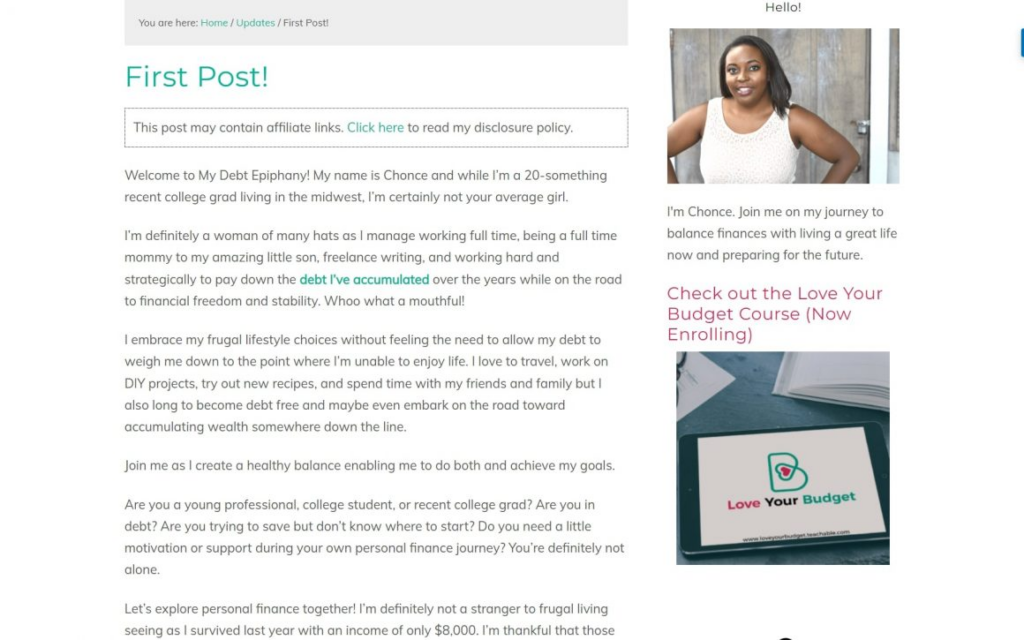 first blog entry examples