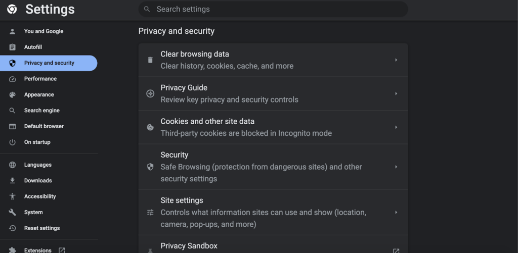 google privacy and security settings
