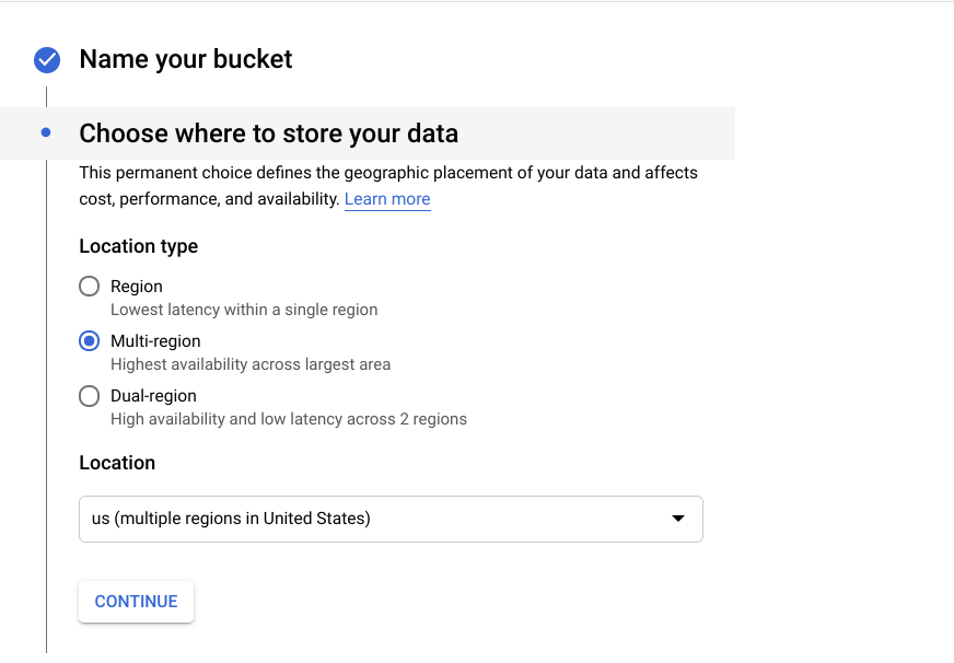 Gogole CLoud Select data storage