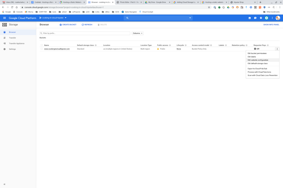 Google Cloud Edit website configuration option
