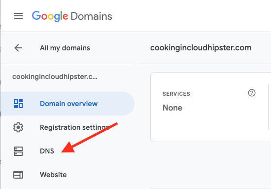 Google Domains > My domains > Manage > DNS