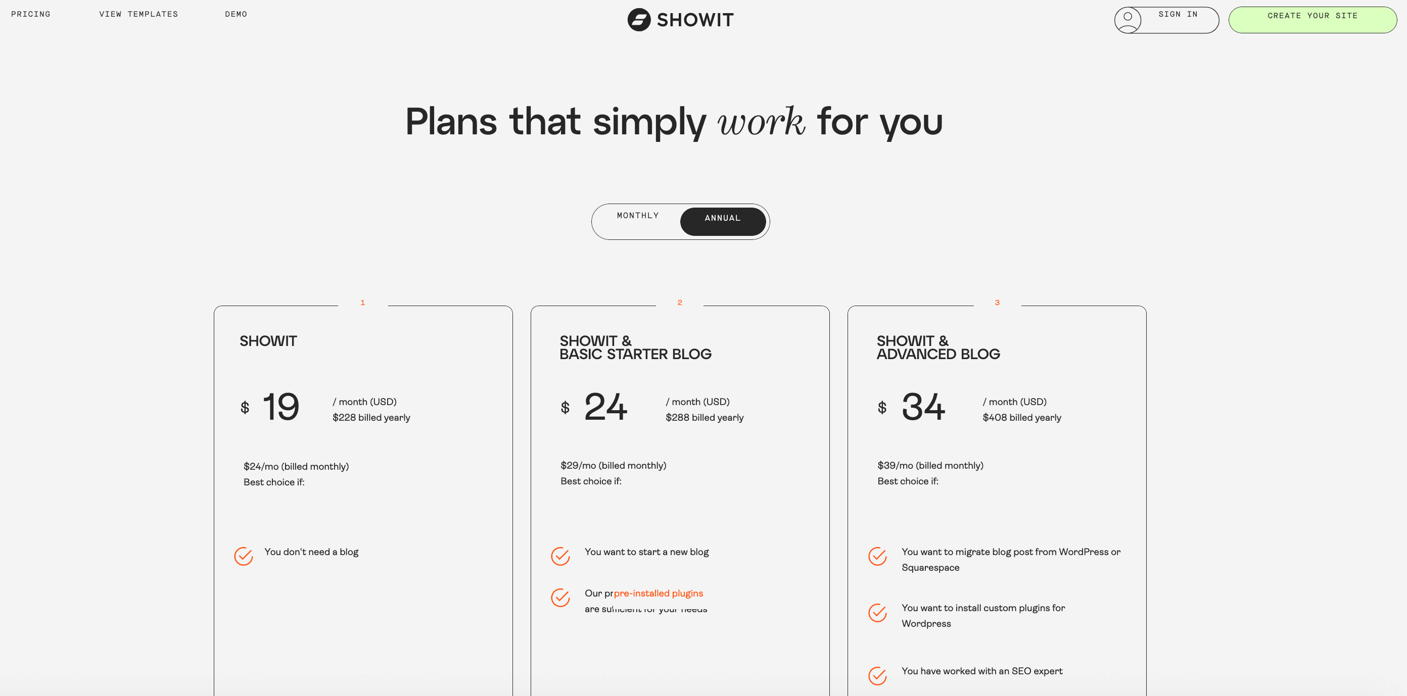 showit pricing plans