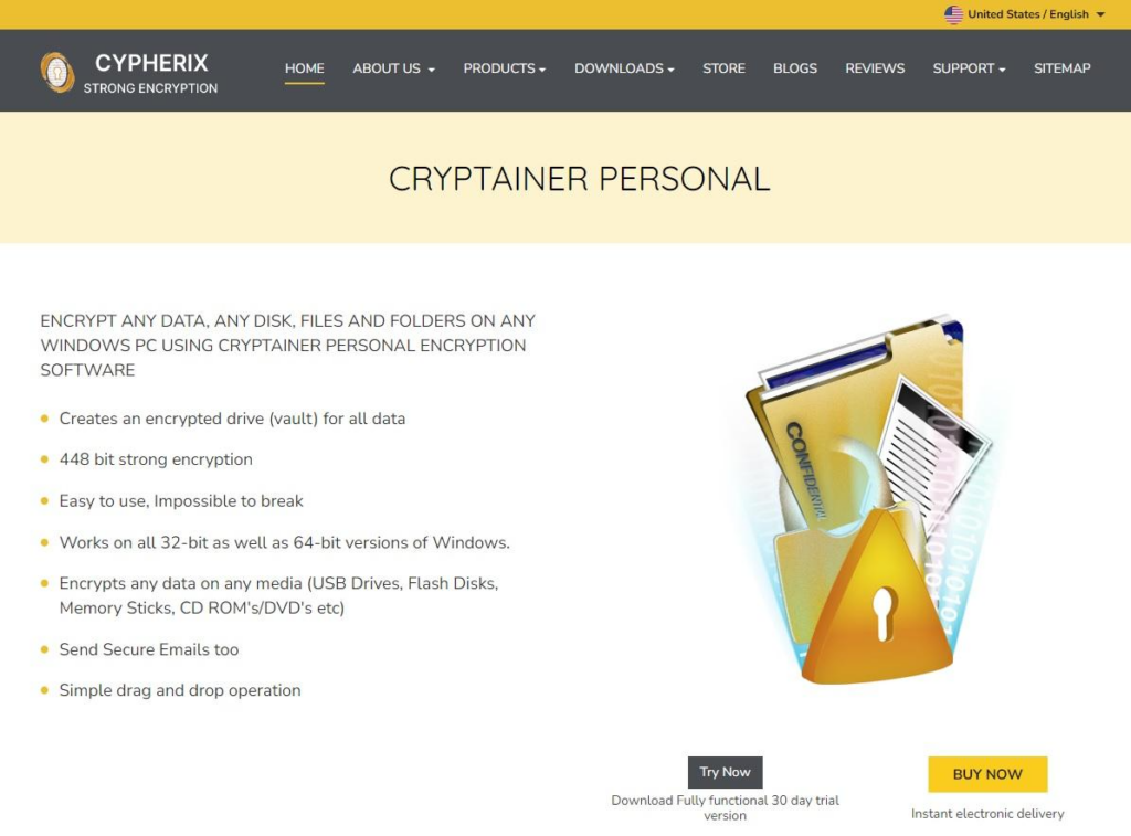 Cypherix Cryptainer homepage
