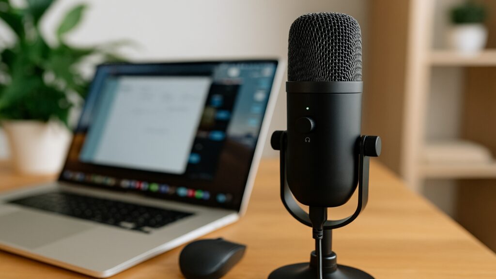 Affordable tech equipment for entrepreneurs who work Affordable USB microphone setup for professional audio in online meetings and podcasts.