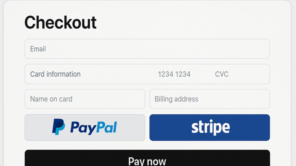 Must-have tools to start an online business E -Commerce Checkout page with PayPal and Stripe payment options