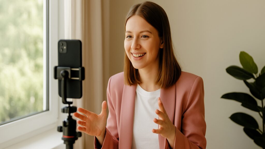 Affordable tech equipment for entrepreneurs who work Entrepreneurs who use smartphones and natural light for budget -friendly video recordings.