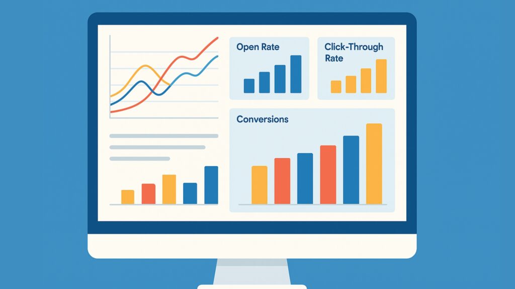 The analytics dashboard shows E -Mail opening rates, click through the prices and carry out conversions for optimization.