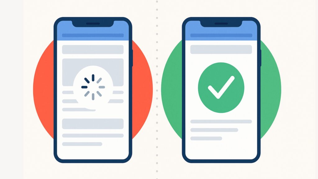 Comparison of a slow website with a quickly optimized website for better local SEO performance.