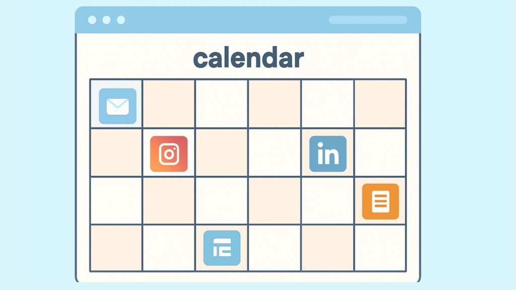Content distribution calendar with automated articles planned via e -mail and social media platforms.