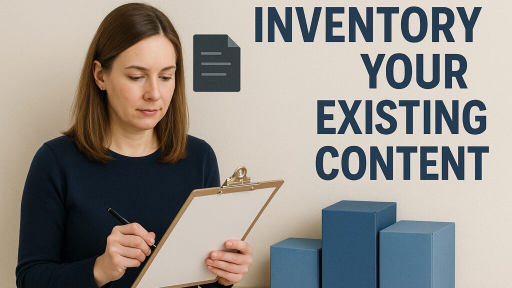 Professional woman who keeps a clipboard with an empty sheet of paper, in addition to blue storage pieces and fat text 