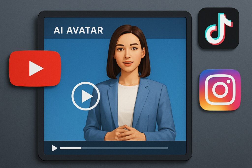 AI avatar creating video content from a blog post for social media platforms.