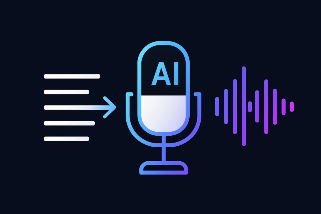AI voiceover microphone turning blog text into podcast audio.