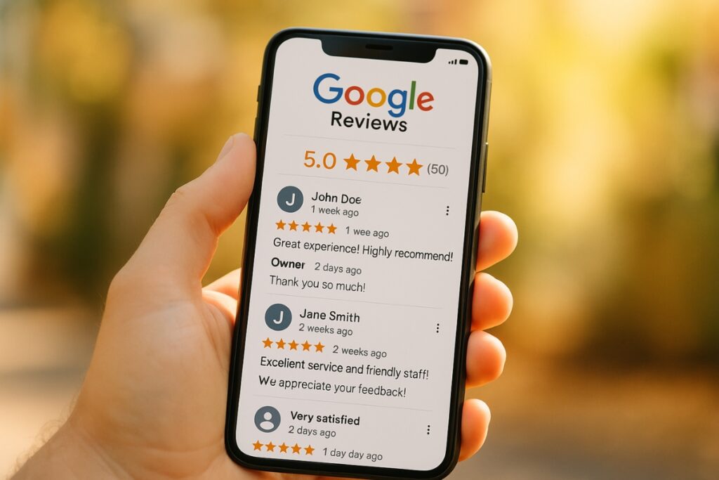 Local SEO for eCommerce stores made easy Customer reviews on Google with owner responses displayed on your smartphone