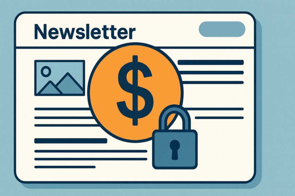 Email newsletter concept with dollar sign symbolizing monetization