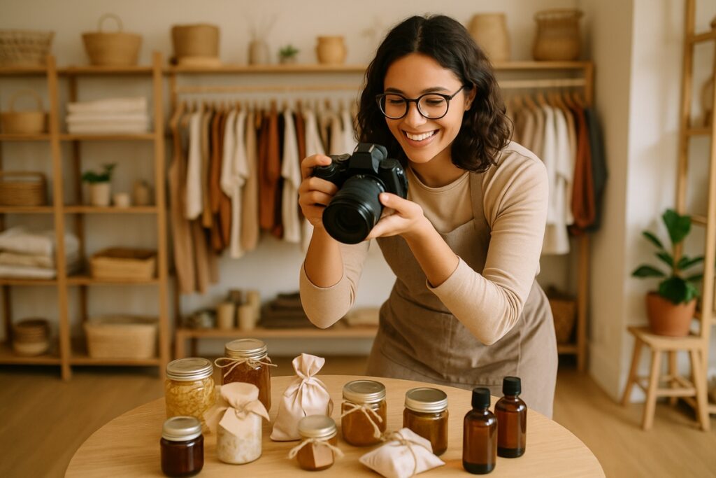 Local SEO for eCommerce stores made easy Small business owner creating local content for community marketing