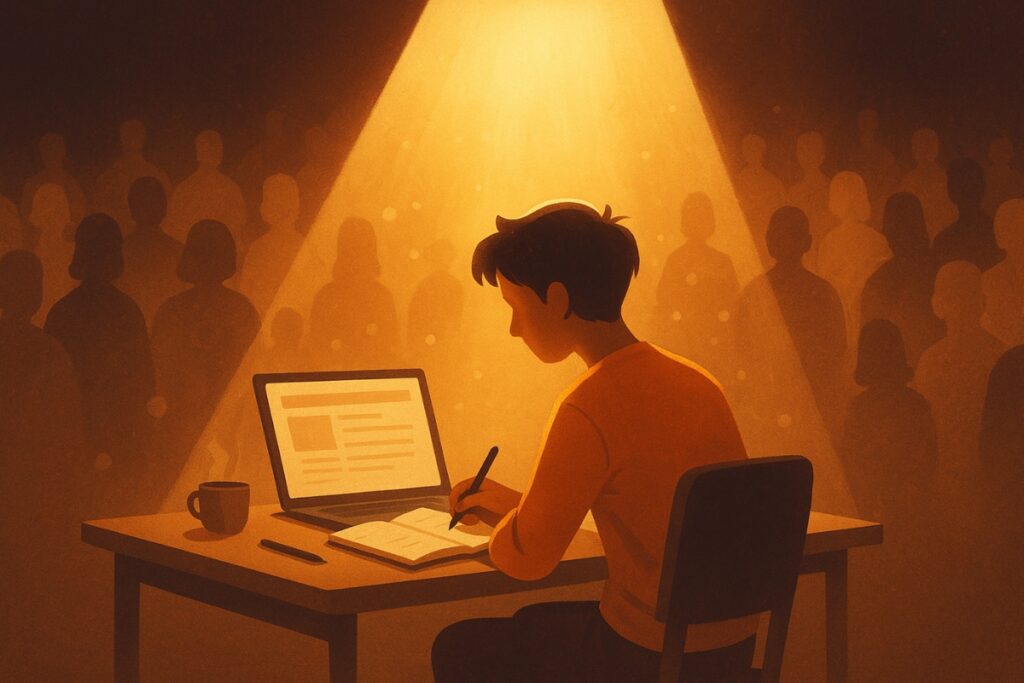 AI vs. Human Authors: Can Data Prove Who Will Win in 2025? Symbolic image of a new content creator becoming visible in a crowded room