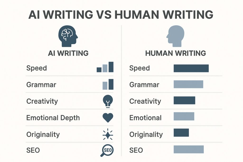 AI vs. Human Authors: Can Data Prove Who Will Win in 2025? Visual comparison of AI and human writing skills