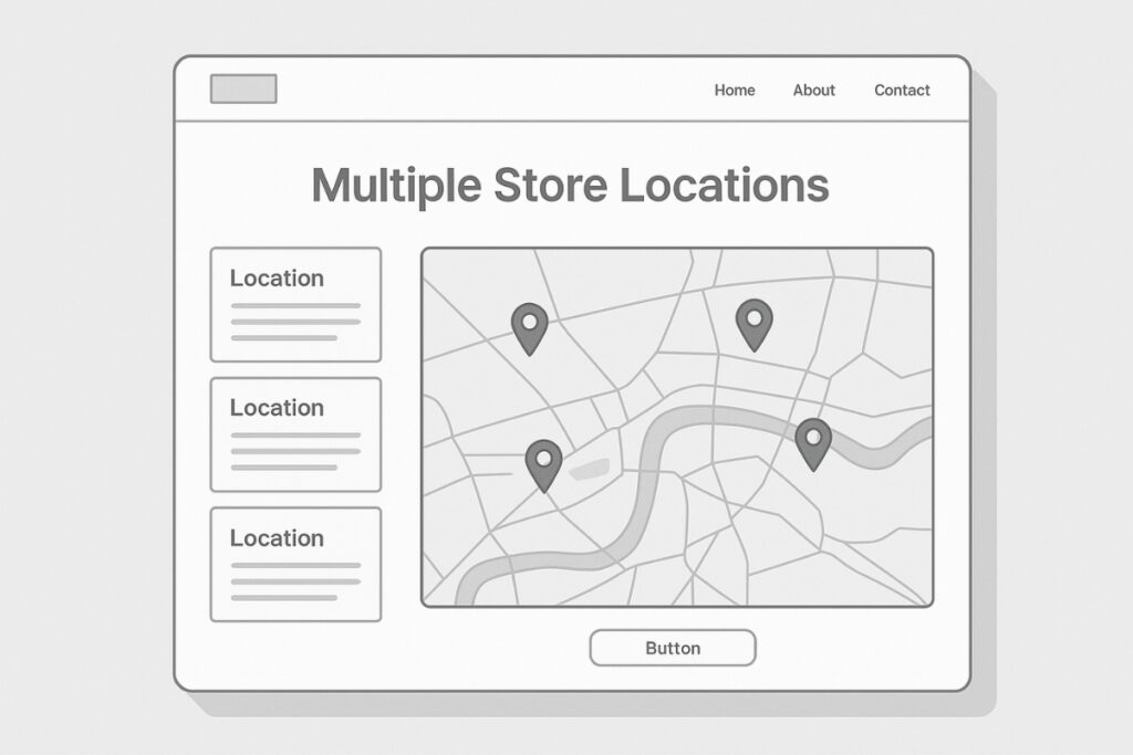 Local SEO for eCommerce stores made easy Website mockup showing multi-location pages for eCommerce stores