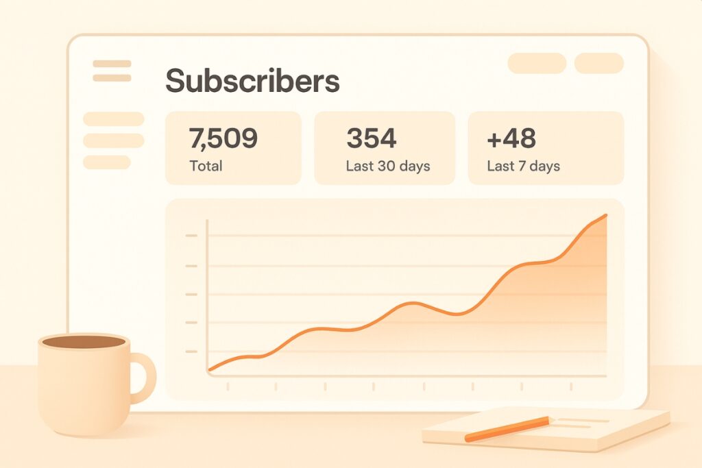 Modern Substack style analytics graphic showing subscriber growth.