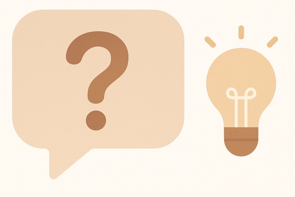 Simple FAQ icon graphic with a question mark and a light bulb to represent common questions.