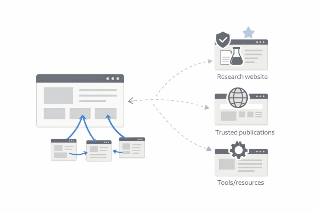 External links pointing to authoritative websites to support SEO credibility