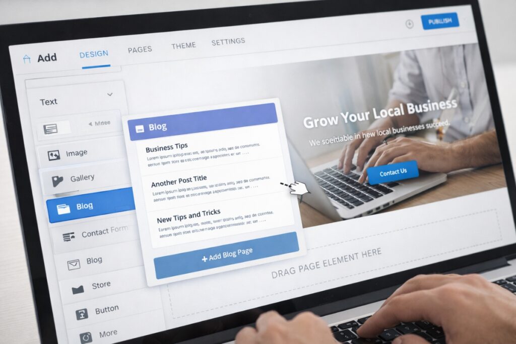 Adding a blog module in a website builder editor