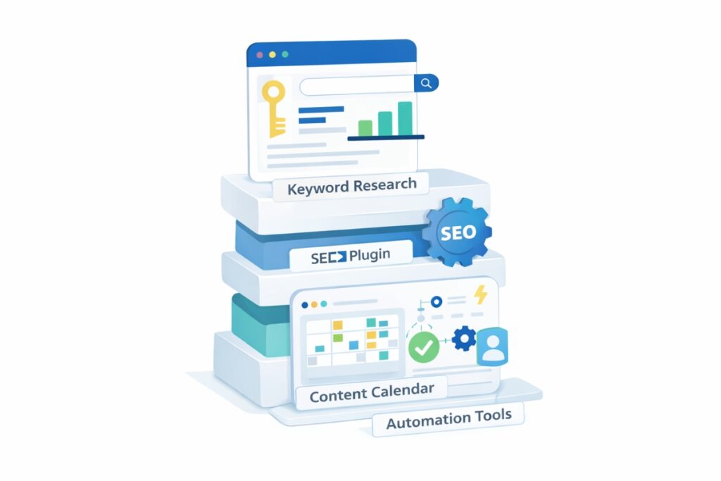 Blogging and SEO tools stack illustration