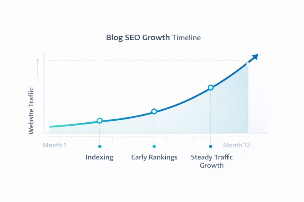 Business Blog SEO Traffic Growth Plan, Months 1 to 12
