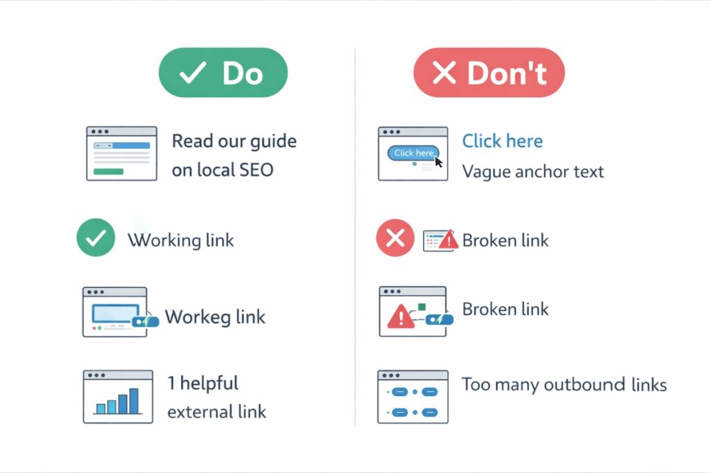 Common mistakes when linking internally and externally, illustrated instructions