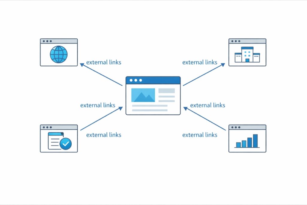 External links diagram showing a website that links to multiple external websites