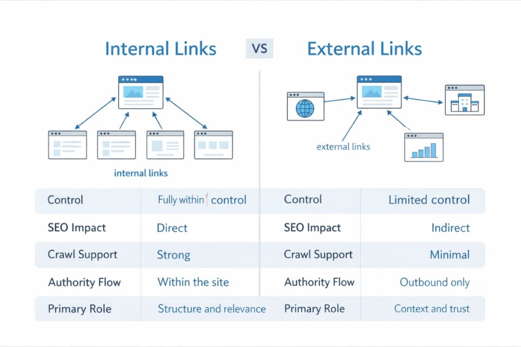 Visual chart comparing internal and external links