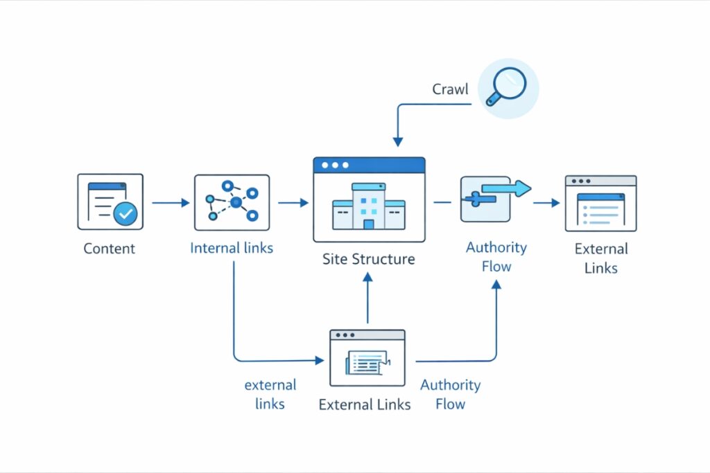 Simple SEO system diagram showing how linking fits into the website structure